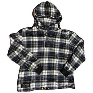 The Vermont Flannel Co Campbell Plaid Hooded Pullover Button Logo Cotton Small